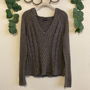 Vintage Y2K Wet Seal Grunge Gray Cable-Knit Hooded Sweater✨